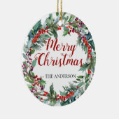 常緑のクリスマスのリースの写真のオーナメント セラミックオーナメント (右)