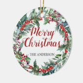 常緑のクリスマスのリースの写真のオーナメント セラミックオーナメント (左)