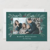 常緑のスプレー ホリデー クリスマス フォト カード (正面)