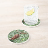 常緑のマツ円錐形ののどが渇いた砂岩コースター コースター (側面)