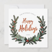 常緑のリースの3枚写真家族ホリデーカード シーズンカード (正面)