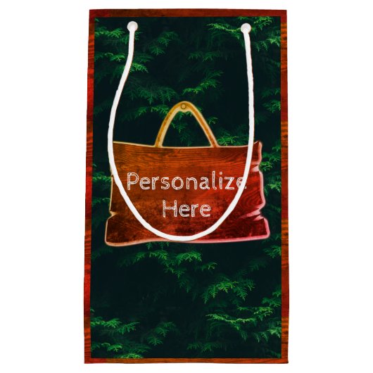 常緑の木目の素朴な緑色の茶色 スモールペーパーバッグ (正面)