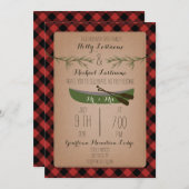 常緑の木 + カヌーの格子縞の結婚式 招待状 (正面/裏面)