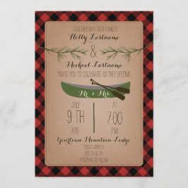 常緑の木 + カヌーの格子縞の結婚式 招待状