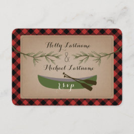 常緑の枝 + R.S.V.P.を結婚するカヌーの格子縞 出欠カード