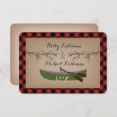 常緑の枝 + R.S.V.P.を結婚するカヌーの格子縞 出欠カード (正面/裏面)