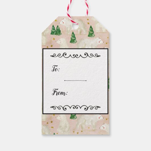 常緑の森に棲む、かわいいクリスマスのシロクマ ギフトタグ (裏面)
