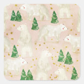 常緑の森に棲む、かわいいクリスマスのシロクマ スクエアシール (正面)
