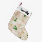 常緑の森に棲む、かわいいクリスマスのシロクマ スモールクリスマスストッキング (正面 (吊り時))