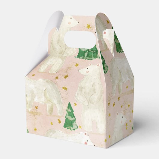 常緑の森に棲む、かわいいクリスマスのシロクマ フェイバーボックス (正面サイド)