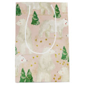 常緑の森に棲む、かわいいクリスマスのシロクマ ミディアムペーパーバッグ (正面)