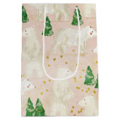 常緑の森に棲む、かわいいクリスマスのシロクマ ミディアムペーパーバッグ (裏面)