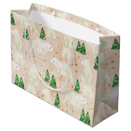 常緑の森に棲む、かわいいクリスマスのシロクマ ラージペーパーバッグ