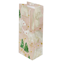 常緑の森に棲む、かわいいクリスマスのシロクマ ワインギフトバッグ