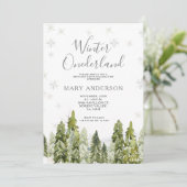 常緑の雪の降る冬のワンダーランド 1歳の誕生日 招待状 (スタンド正面)