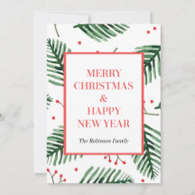 常緑クリスマスカード、ハッピーニューイヤー シック