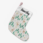 常緑冬の森のクリスマストナカイ スモールクリスマスストッキング (正面 (吊り時))