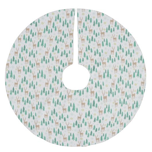 常緑冬の森のクリスマストナカイ ブラッシュドポリエステルツリースカート (正面)