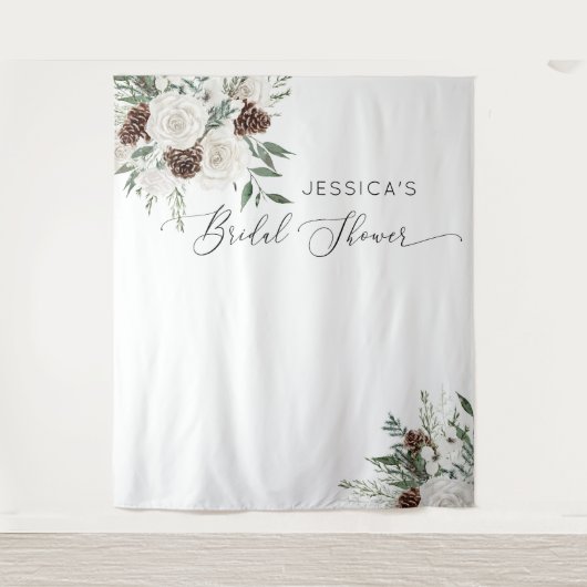 常緑冬ミニマルエレガントブライダルシャワー タペストリー (正面)