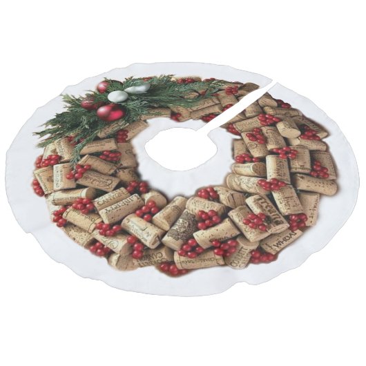 常緑樹が付いているワインのコルクのリース フェイクリネンツリースカート (アングル)