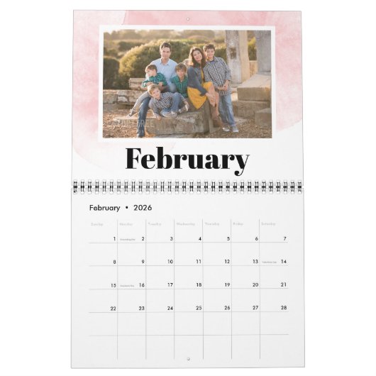 常緑樹が家族の写真を作成 カレンダー (2月 2026)