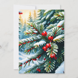 常緑樹とホリーベリー サンキューカード