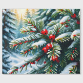 常緑樹とホリーベリー ラッピングペーパー (フラット)