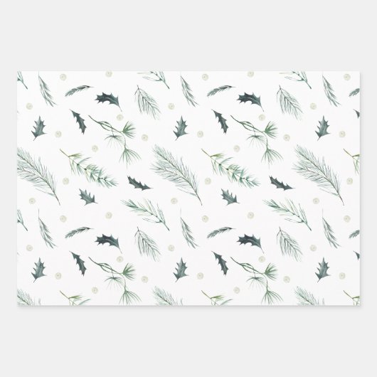 常緑樹と木綿のエレガント花 ラッピングペーパーシート (正面3)