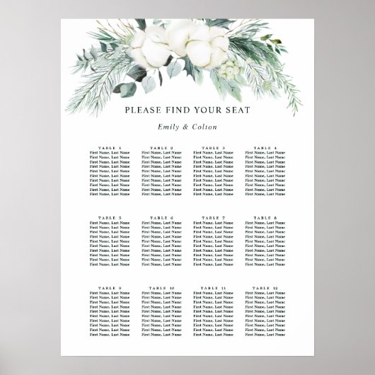 常緑樹と木綿の結婚花の座席表 ポスター (正面)