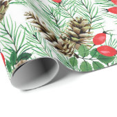常緑樹と赤い果実のクリスマスパターン ラッピングペーパー (ロールコーナー)