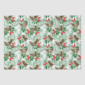 常緑樹と赤い果実のクリスマスパターン 薄葉紙 (正面)