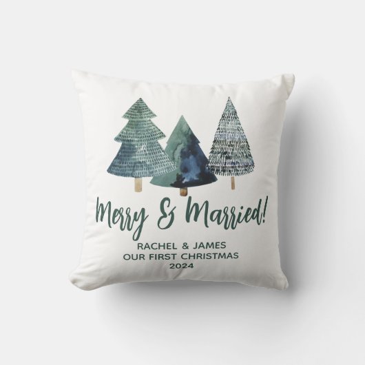 常緑樹のクリスマスツリー 永遠の愛を誓う結婚記念 クッション (正面)