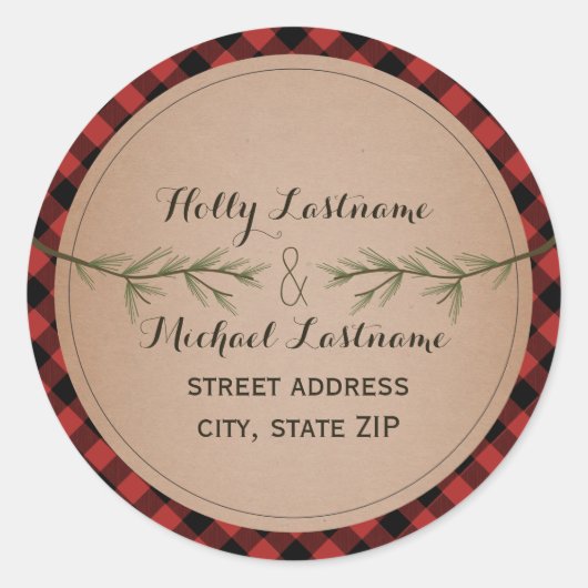 常緑樹の枝のアドレスを持つ格子状ハート ラウンドシール (正面)