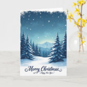 常緑樹の森のクリスマスカード カード (黄色い花)