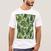 常緑樹の森の樹木模様 Tシャツ (正面)
