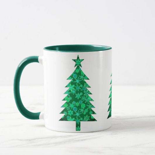 常緑樹の雪の結晶のクリスマスツリー マグカップ (左)