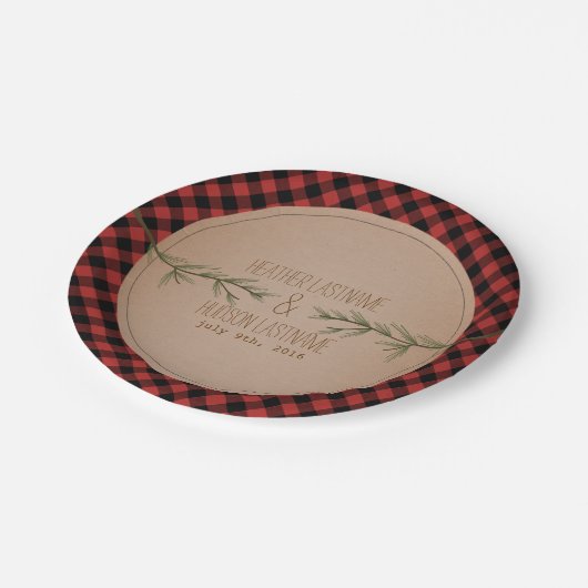 常緑樹は結婚式格子縞の分岐します ペーパープレート (アングル)