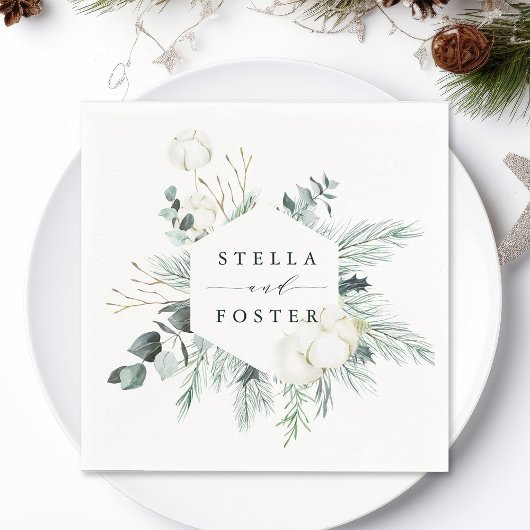 常緑樹エレガント綿花結婚六角 スタンダードカクテルナプキン