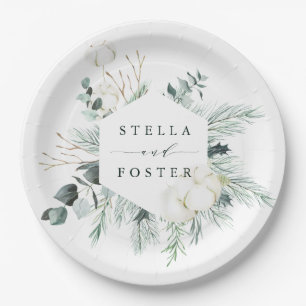 常緑樹エレガント綿花結婚六角 ペーパープレート