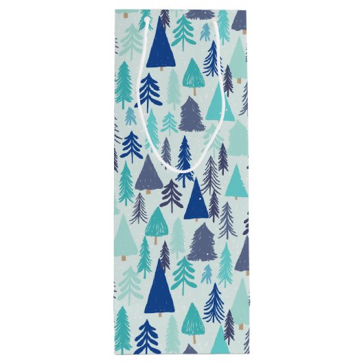 常緑樹林の青いクリスマスツリー ワインギフトバッグ (裏面)