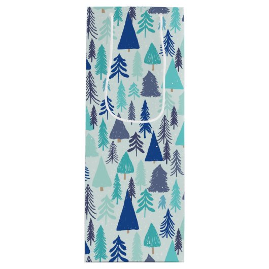 常緑樹林の青いクリスマスツリー ワインギフトバッグ (正面)