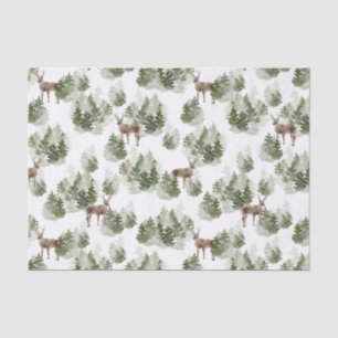 常緑樹林鹿の水彩画 薄葉紙