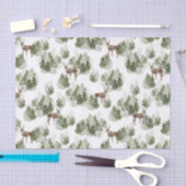 常緑樹林鹿の水彩画 薄葉紙 (クラフト)