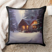 常緑樹素朴間の神秘的なログキャビン クッション (ブランケット)