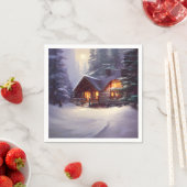 常緑樹素朴間の神秘的なログキャビン スタンダードカクテルナプキン (インサイチュ)