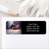 常緑樹素朴間の神秘的なログキャビン ラベル (インサイチュ)