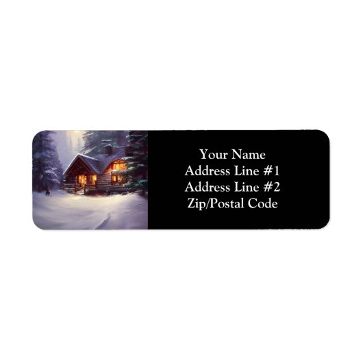 常緑樹素朴間の神秘的なログキャビン ラベル (正面)