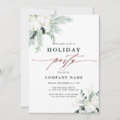 常緑 & コットンフラワーのブーケ ホリデーパーティー 招待状 (正面)