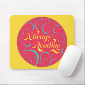 常読に |明るいピンクの青い黄色と渦巻き マウスパッド (マウス)