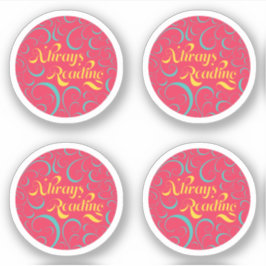 常読に |鮮やかなピンクのブルーイエローと渦巻き シール